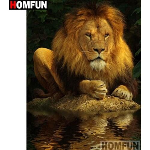 HOMFUN Full Square/Round Drill 5D DIY Diamond Painting "Animal lion"Embroidery Cross Stitch 5D Home Decor Gift A16287