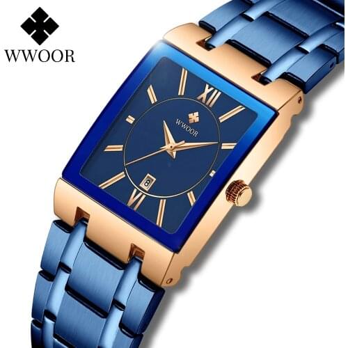 Relogio Feminino 2021 WWOOR New Women Watches Top Brand Luxury Blue Womens Bracelet Square Watch Ladies Dress Quartz WristWatch