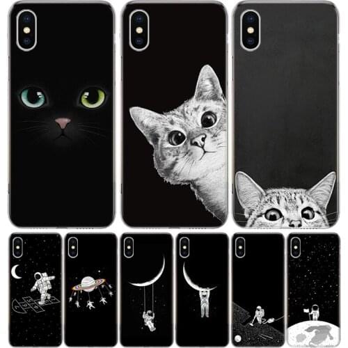 Space Moon Cute Cats Cover Phone Case For Iphone 11 12 Mini Pro 7 6 X 8 6S Plus XS MAX + XR 5S SE 10 9 Art TPU Coque Capa Shell