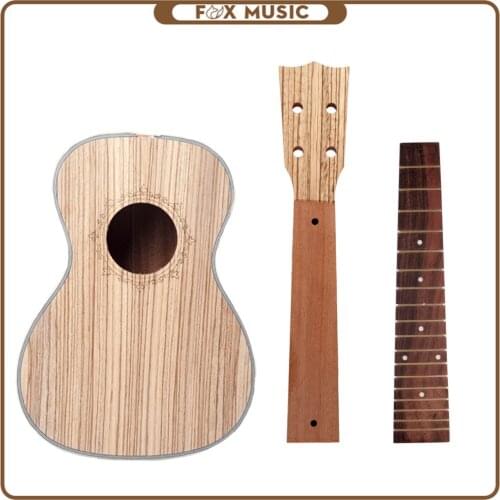 DIY Ukulele 23'' Hawaii Guitar DIY Kit Zebra Wood Body & Neck & Rosewood Fingerboard Guitar Parts Accessories