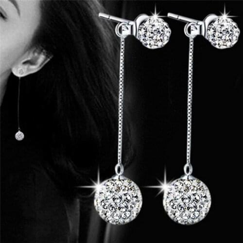Long Line Chain Earrings Crystal Ball Silver Color Fashion Drop Dangle Earring Jewelry For Women
