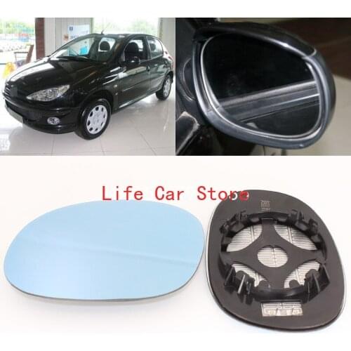 For Peugeot 206 wide-angle reflective reversing lens Side View Door Mirror Blue Glass With Base Heated