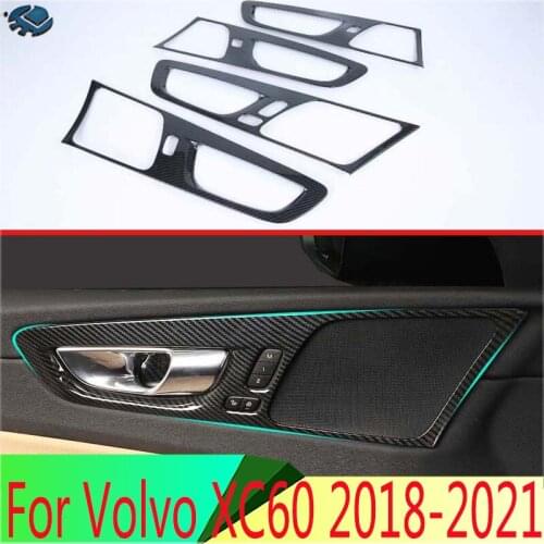 For Volvo XC60 2018 2019 Carbon Fiber Style Inner Door Handle Cover Catch Bowl Trim Insert Bezel Frame Garnish