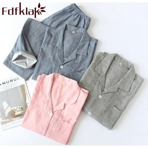 Fdfklak Cotton Couple Pajamas Spring Autumn Hot Pajama Clothes For Home Night Suit Set Pijama Long Sleeve 2 Pieces Sleepwear