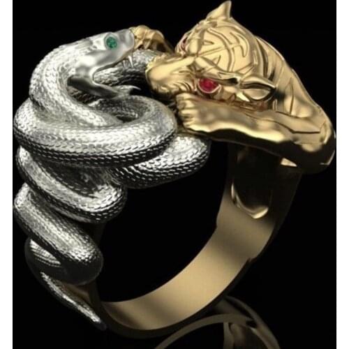 Secret Boy Creative Gifts Two-tone Rings Snake Panther Battle Punk Ring Mens Hip Hop Stainless Steel Party Jewelry