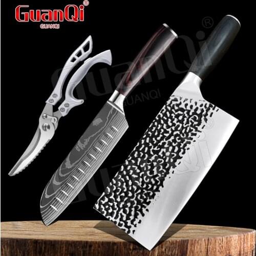 Stainless Steel Handmade Forged Kitchen Knives Chopping Knife Damascus Meat Cleaver Traditional Slicing Knives Cooking Tools