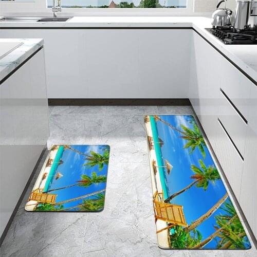 Blue Sea Long Bedroom Entrance Doormat 40*60cm Carpet Door Mats Tatami Eva Gym Non-slip Bathroom Mat Scenery Home Decoration