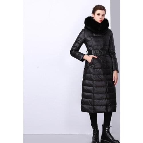 Nice winter Pop down jacket leather grass fox fur long section warm cotton clothing ladies street large fur collar jacket