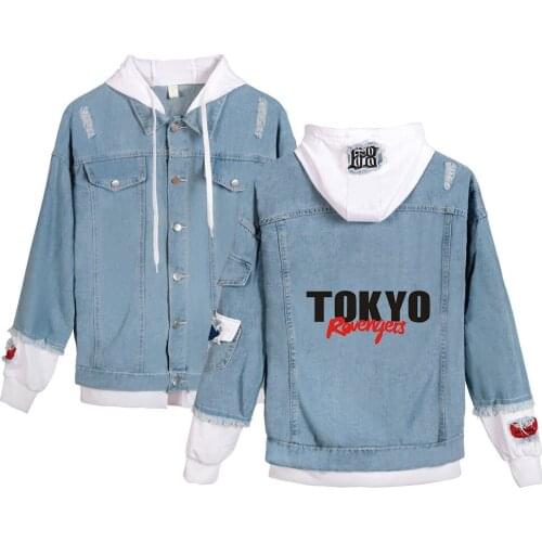 Tokyo Revengers Coats Men Women Denim Jackets Fake Two Piece Autumn Long Sleeve Casual Pockets Hooded Jackets Sweatshirt Anime