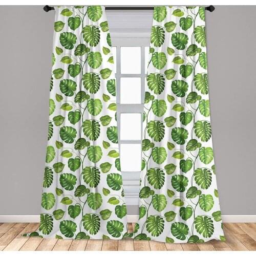 Leaf Window Curtains Tropical Jungle Rainforest Leaves Palm Mango Tree Wild Leaves Art Print Window Drapes with Rod Pocket