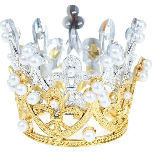 Silver/Gold Color Mini Crown Cake Topper Crystal Pearl Tiara Children Hair Ornaments For Wedding Birthday Party Decoration Hot