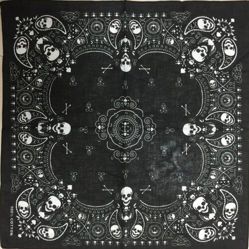 New 55CM 100% Cotton Black Hip-Hop Fashion Paisley Bandanas Scarf Punk Skull Bandana Headband Wrap Scarf For Men/Women