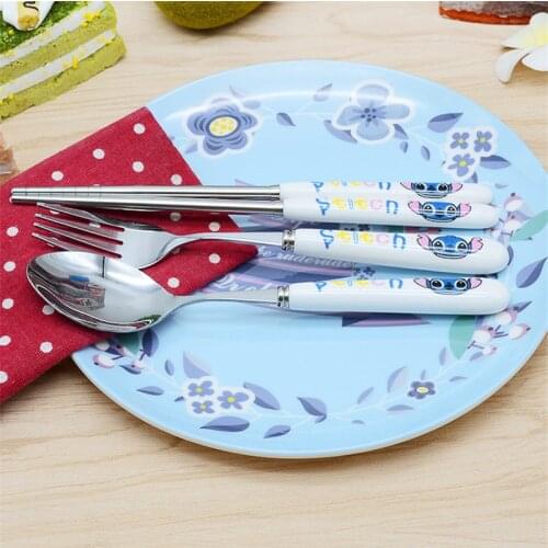 Cartoon Creative Cute cartoon Stainless Steel Fork Spoon Chopsticks Travel Boxed Tableware Three-Piece Set