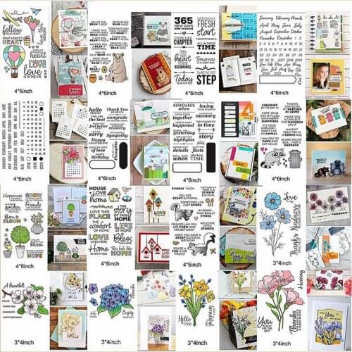 Sentence Words Letter Mix Flower Animals House Tree Hot Air Balloon Clear Silicone Stamps Decorate Crads Beauty Craft Stencils