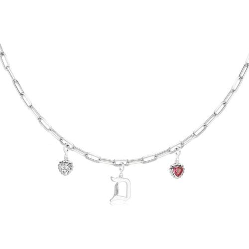 Valori Jewels Letter And Heart, Zirconia Gemstone, Rhodium Plated, Sterling Silver Charm Necklace