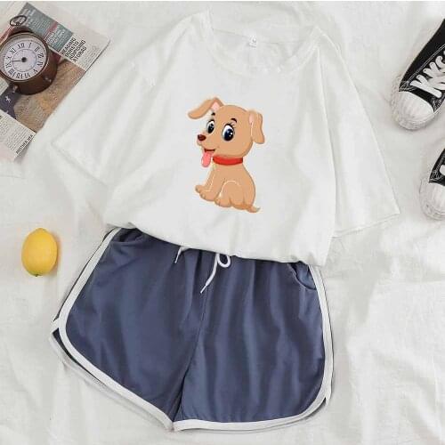 Pajama Shorts Women Puppy Print Top Kawaii Clothes Sleepwear Tops Casual Pants Short Sleeve Sets Women Nightwear Korean Syle