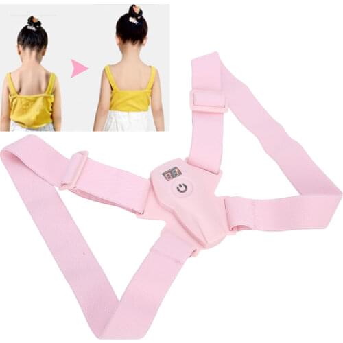 Child Adult Back Posture Corrector Straightener Intelligent Sensor Humpback Vibration Correction Trainer Elasticity Posture Pink