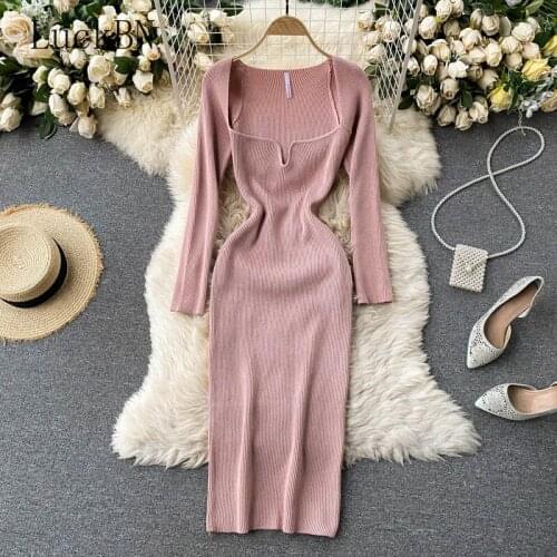Dresses Women Clothing Sexy Strapless Ribbed Knitted Bodycon Dress Women Spring Long Sleeve Midi Sweater Dress Clothes 2021 New