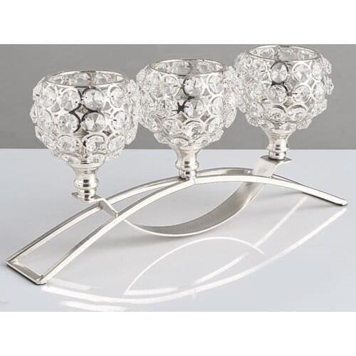 3 Arms Candelabras Crystal Arch Bridge Goblet Candle Holders Bowl Tealight Candlesticks Romantic Ornament for Home Wedding Decor