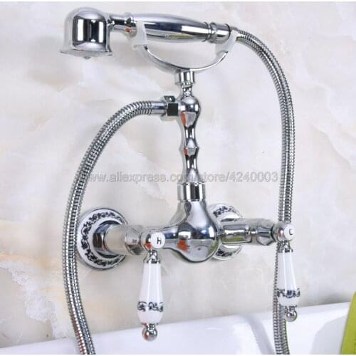 Polished Chrome Bathroom Shower Faucet Bath Faucet Mixer Tap With Hand Shower Head Set Wall Mounted Kna209