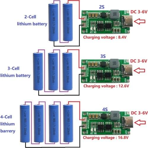 2S 3S 4S 1A 2A 4A Type-C DC 3.7V 5V to 8.4V 12.6V 16.8V Step-Up Boost LiPo Polymer Li-Ion Lithium Battery Charger Board