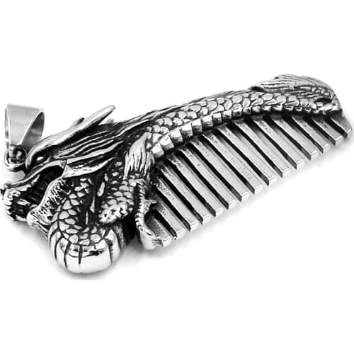 Dragon Comb Pendant Stainless Steel Jewelry Fashion Animal Peacock Comb Biker Men Women Pendant Gift SWP0607A