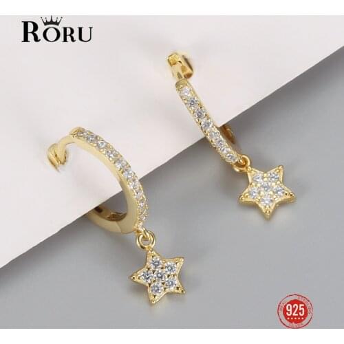 Real 925 Sterling Silver Earrings Mini Shiny Star Hoop Earrings Cute Geometry Circle Earrings for Women Fine Jewelry