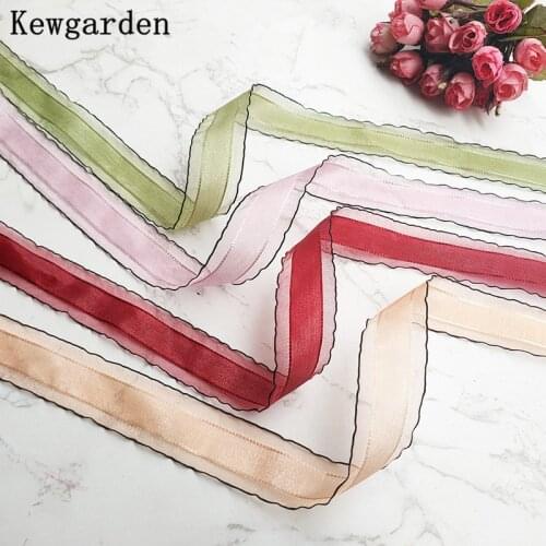 Kewgarden Handmade Tape DIY Hairpin Bow Hair Accessories 1.5" 1" 3/8" 38mm 25mm 10mm Stripe Organza Ribbon 10 Yards