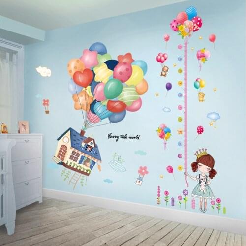 [shijuekongjian] Colorful Balloons Wall Stickers DIY Cartoon Girl Wall Decals for Kids Rooms Baby Bedroom Nursery Decoration