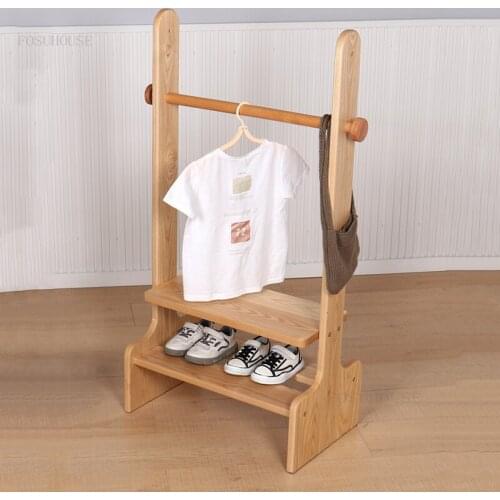 Nordic Solid Wood Childrens Bedroom Coat Racks Living Room Kids Floor Hanger Modern Minimalist Household Furniture Shoe Rack