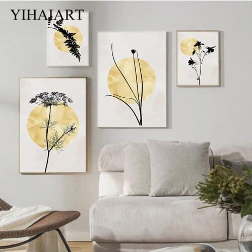 Nordic Abstract Print Painting Botanical Poster Plant Leaf Silhouette Wall Art Canvas Landscape Picture Modern Home Decoration