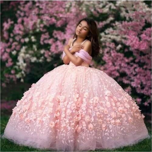 Wedding Flower Girl Dresses 3D Flowers Ball Gown Sleeveless Elegant Kids Formal Birthday Evening Pageant Party Dress