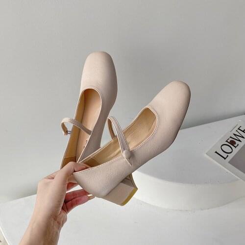 Shallow Mouth Single Shoes Women Thick Heel 2021 New Simple Word Buckle Mary Jane Shoes Retro Square Head Fairy High Heels