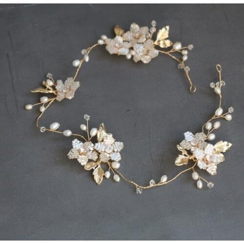 Jonnafe Handmade Freshwater Pearls Wedding Hair Jewelry Vine Flower Bridal Tiara Headband Leaf Women Headpiece Accessories