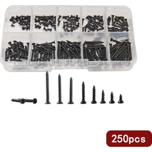 250pcs M2*4-20mm KM Screw Cross Countersunk Head Self Tapping Screw Carbon Steel Electronic Repair Screws Accessories Screw kit