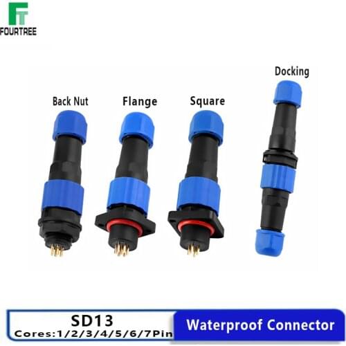 SD13 IP68 Waterproof Connector Male Plug & Female Socket 1/2/3/4/5/6/7/9 Pins Panel Mount Wire Cable Connection Aviation Plug
