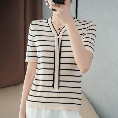 WANWANAPRCOT Womens Striped T-shirts