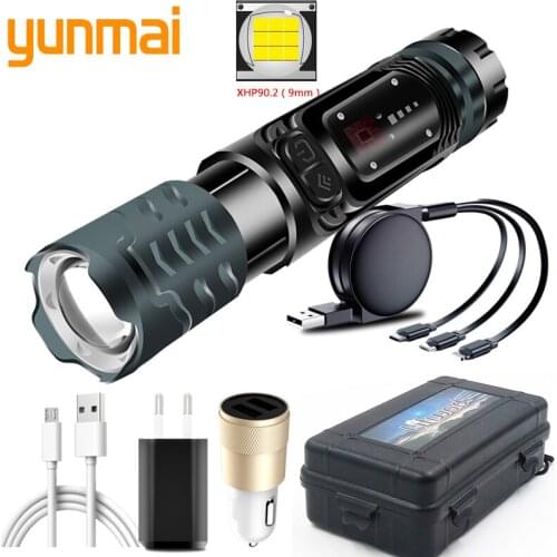 XHP90.2 9-cell COB High Quality LED Flashlight USB Rechargeable Power Bank 18650 26650 Battery Flashlight Zoom Aluminum Camping