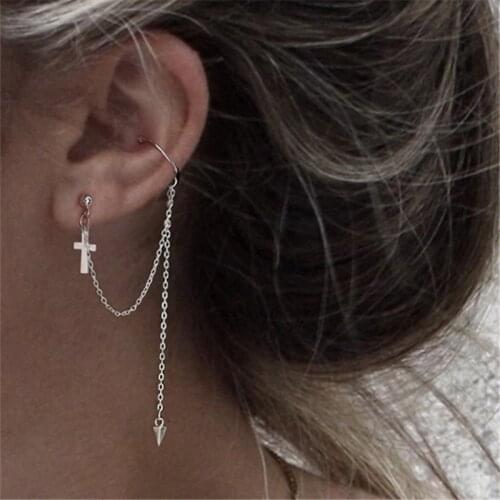 1 PCS Punk 925 Sterling Silver Long Tassel Cross Stud Earrings For Women Girls Pendientes Brincos Female Jewelry eh1349