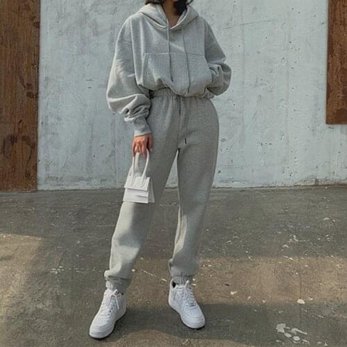 Autumn and Winter Suit Women Short Hooded Sweater Ins Sports and Leisure Wide-leg Pants Fashionable Two-piece Suit