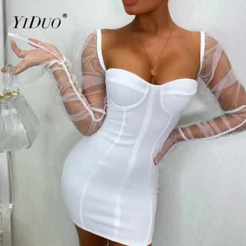 YiDuo Patchwork Mesh Green Gown Ruched Sexy Backless Mini Dresses Party Date Night Club Fashion 2020 Off Shoulder Dress Women
