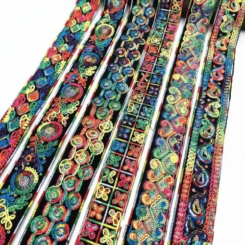 1 Yards Colorful Sequins Embroidered Lace Trims Ribbon Ethnic Webbing Tapes for Bag Shoes DIY Summer Dress Sewing Accessories