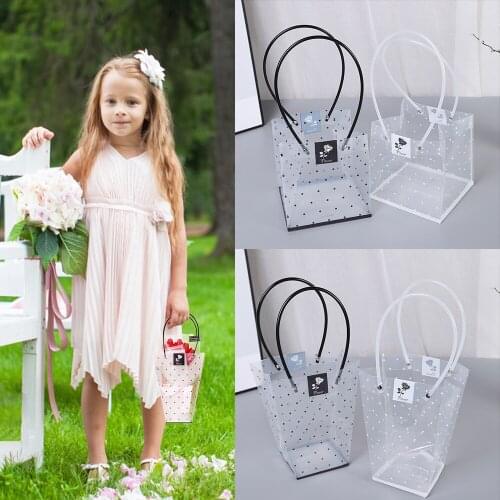 New Sale 10Pcs/Set Spot Flower Box Plastic Clear Bag Transparent Gift Bags With Handles Florist Packaging Bags Party Decor