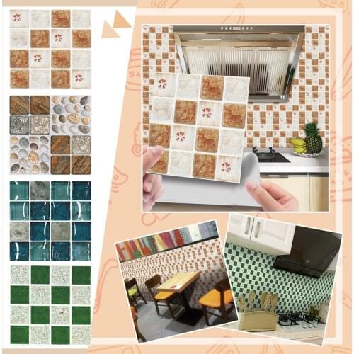 10pcs Home Wall Sticker Splicing Floral Simulation Tile Sticker Home Kitchen Bathroom Decoration Waterproof Wall Sticker 10x10cm