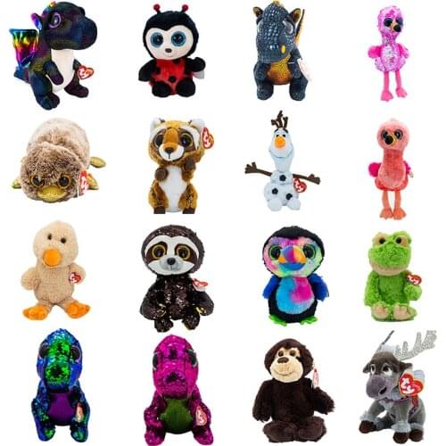 15CM Ty Beanie Stuffed Plush Animals Doll Glowing Dinosaur Raccoon Penguin Flamingo Owl Cat Collection Doll Child Birthday Gift