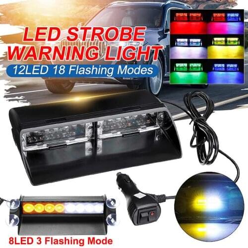 18 Flashing Modes RGB Car Truck Emergency Flasher Dash Strobe Warning Light Day Running Flash Led Police Lights 12 LEDs 12V