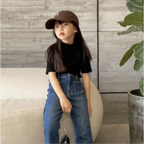 2021 Korea style girls t-shirt cotton fashion spring summer girls top 4-9t A606
