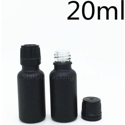 240pcs 20ML Black Frosted Glass Bottle 20ml Vials Essential Oil Bottle with black Plastic cover Perfume bottles