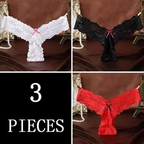 3 Pieces Newest Women G String Sexy Underwear Lace Low Waist Panties Transparent Super Thin Women Soft and Breathable Thongs