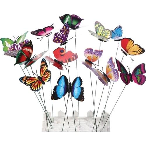 5/10/15PCS 3D Simulation Butterfly Thin Stick Artificial Dragonfly With Stem Creative Handicraft Yard Lawn Ornament Garden Decor